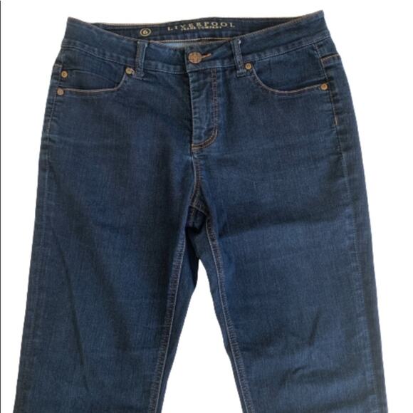 Liverpool Blue Wash Mid Rise Back Button Flap Pockets Straight Jeans Size 6 - Picture 7 of 10